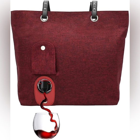 NWT-PortoVino City Tote Bag - Canvas Wine Purse with Hidden Spout and Dispenser - Picture 8 of 15